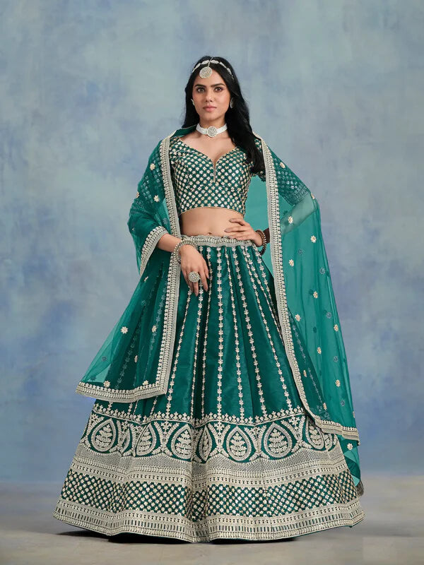 Party Wear Green Lehenga Choli in Art Silk Fabric