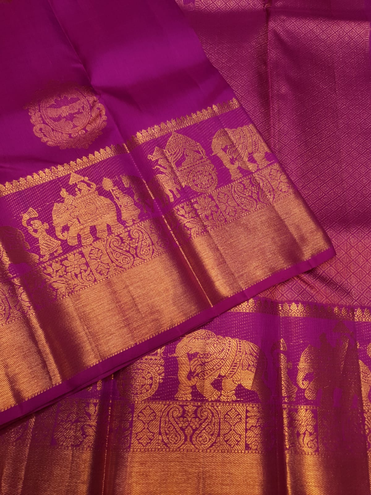 Dark Magenta Kanchipuram Handloom 2G Gold Kalyana Pallakku Silk Saree