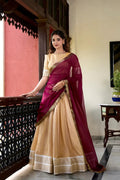 Beige Kanchipuram Silk Lehenga Choli with Elegant Zari Work
