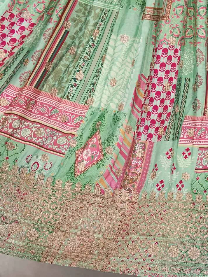 Light Green Digital Print Lehenga with Stylish Blouse