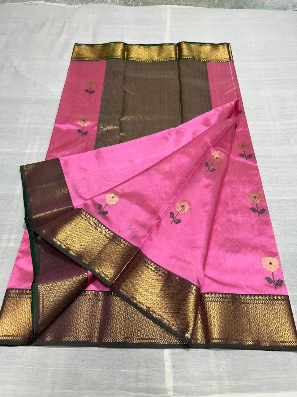 Dual Tone Pink Chanderi Handloom Pattu Silk Meenakari Saree