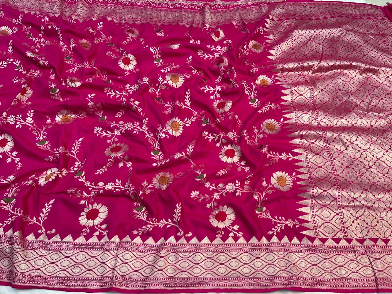 Dark Pink Banarasi Handloom Katan Moonga Silk Water Zari Meenakari Saree