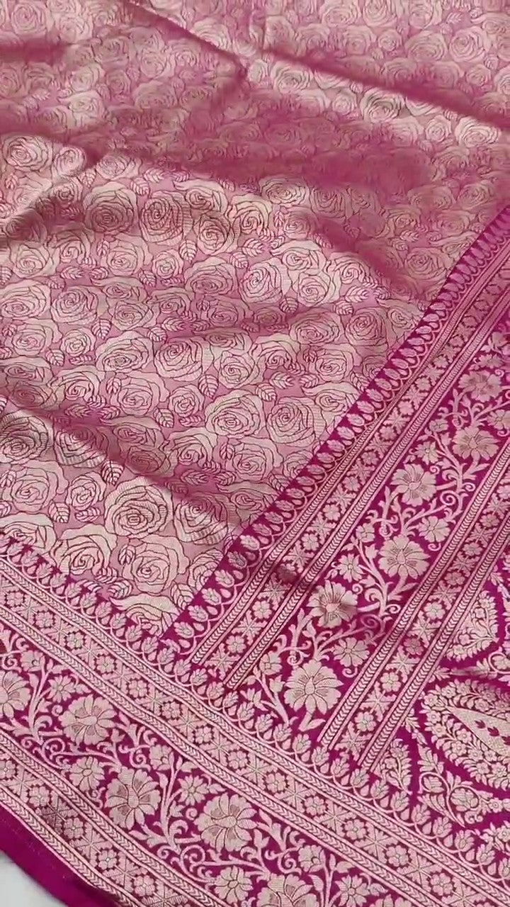 Hot Pink Banarasi Handloom Katan Silk Brocade Saree