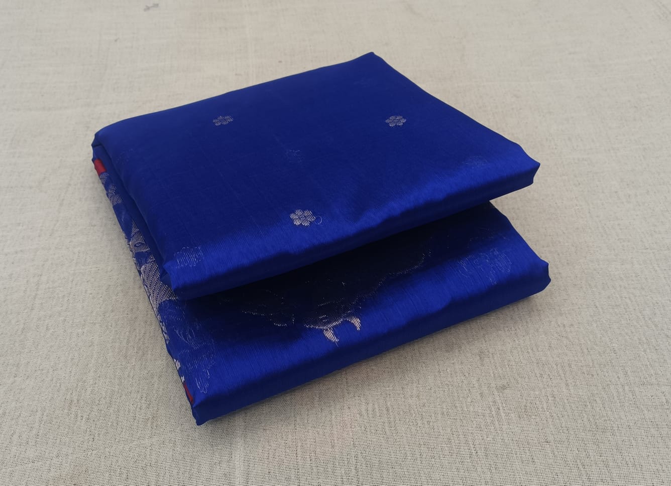 Azure Blue Chanderi Handloom Pattu Silk Handwork Saree