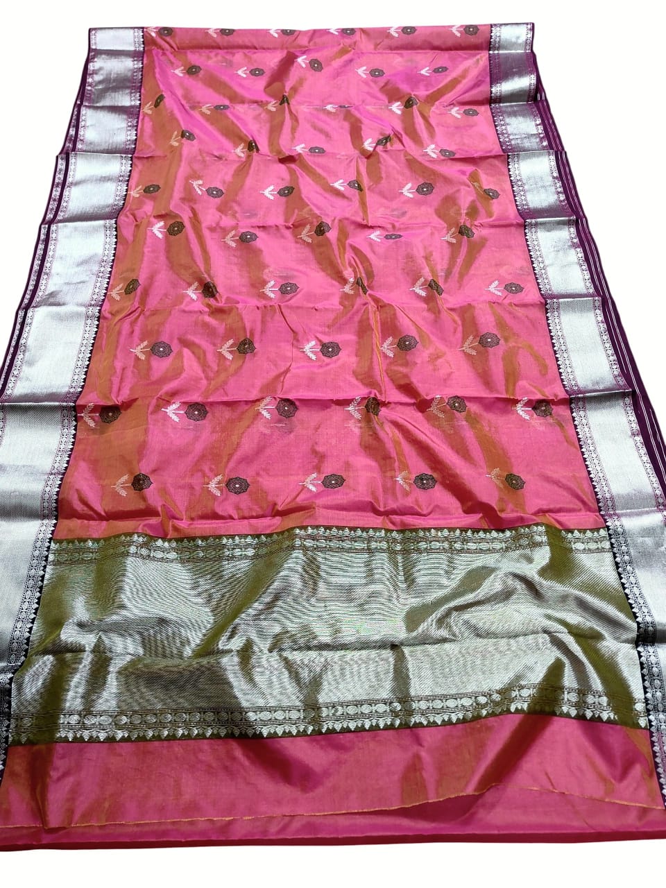 Hot Pink Chanderi Handloom Pattu Silk Meenakari Nakshi Saree
