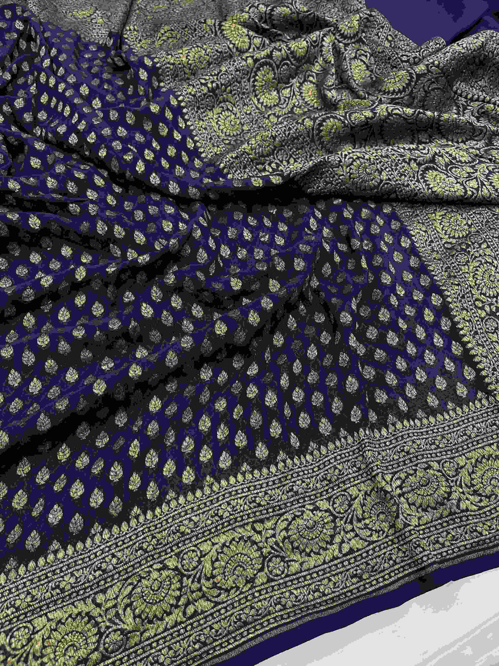 Black Banarasi Handloom Antique Zari Georgette Silk Saree