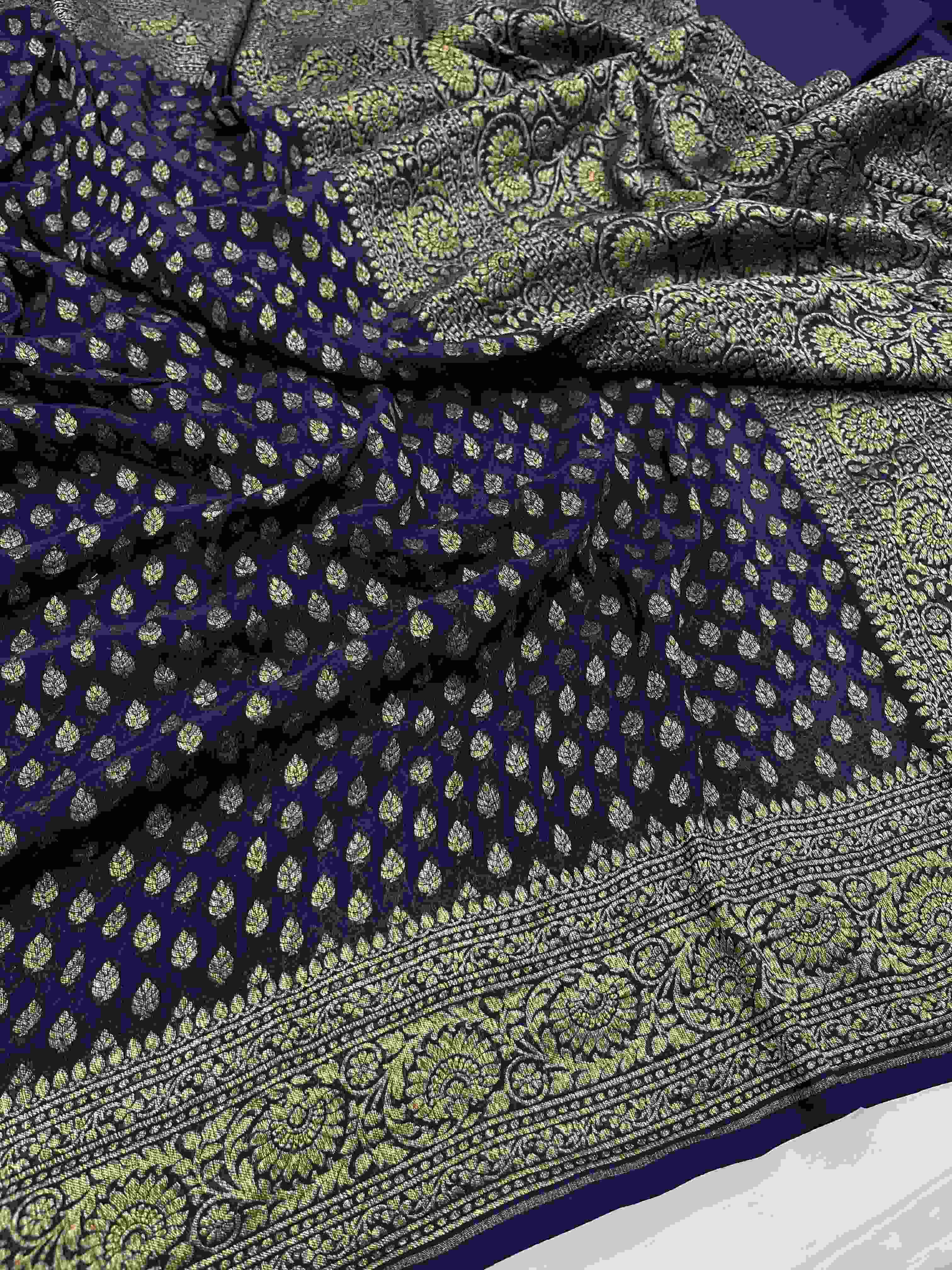 Black Banarasi Handloom Antique Zari Georgette Silk Saree