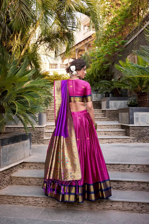 Pink Zari Weaving Paithani Lehenga Choli in Jacquard Silk