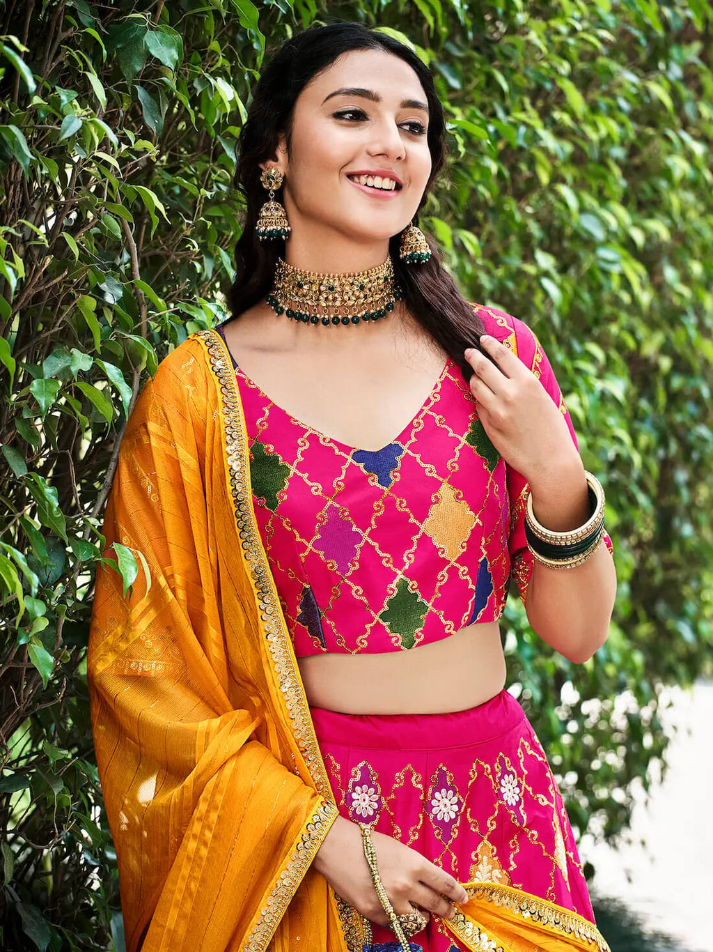 Deep Pink Silk Lehenga Choli with Designer Thread Work
