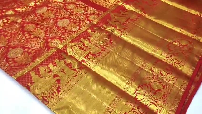 Red Kanchipuram Handloom Tissue Brocade Silk Bridal Saree