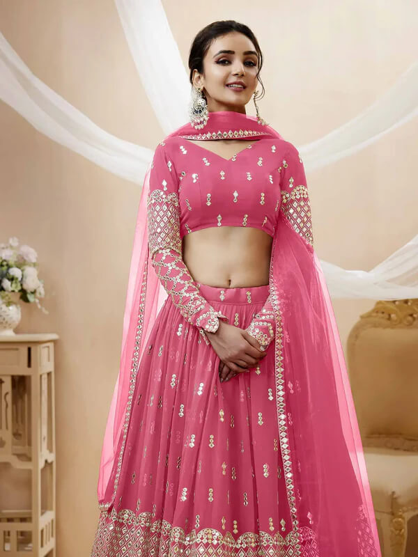 Light Pink Georgette Lehenga with Sequins & Zari Work