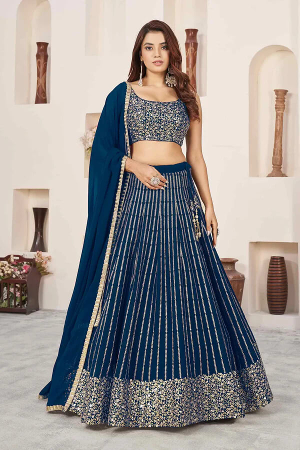 Prussian Blue Georgette Lehenga with Zari & Sequins Work