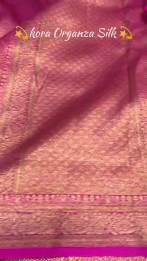 Hot Pink Banarasi Handloom Kora Organza Silk Saree