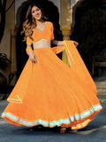 Yellow Leheriya Georgette Lehenga with Zari Lace Work
