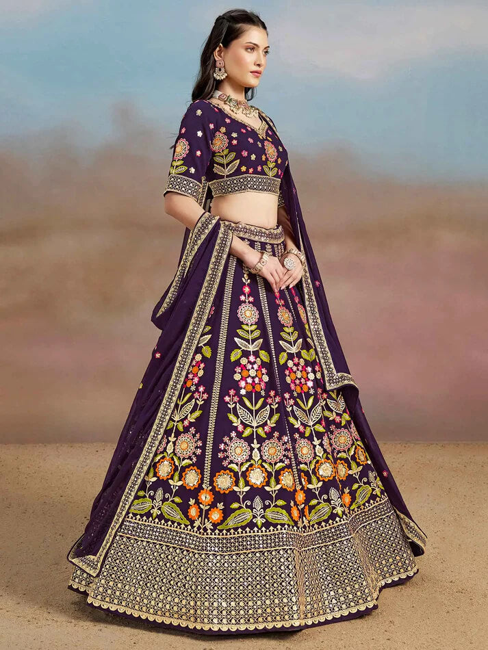 Purple Georgette Lehenga with Zari & Sequins Work