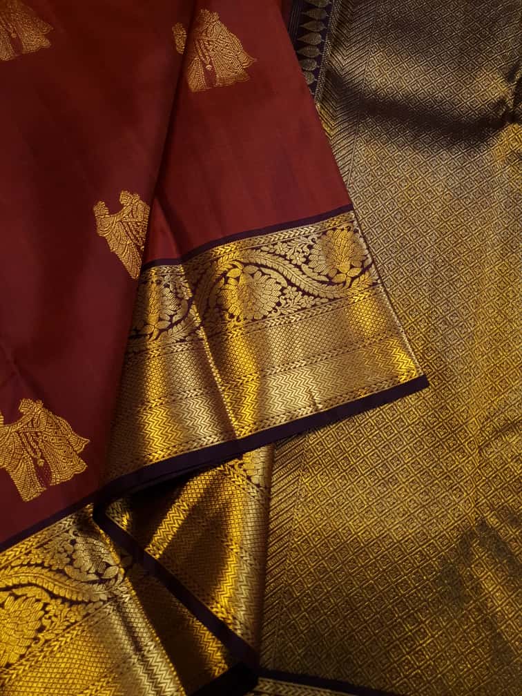 Maroon Kanchipuram Handloom 2G Gold Pattu Silk Saree