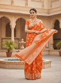 Coral Banarasi Handloom Kora Organza Silk Saree