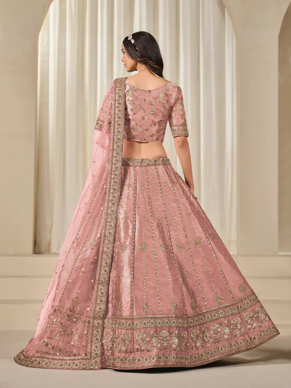 Elegant Dusty Pink Lehenga Choli in Art Silk