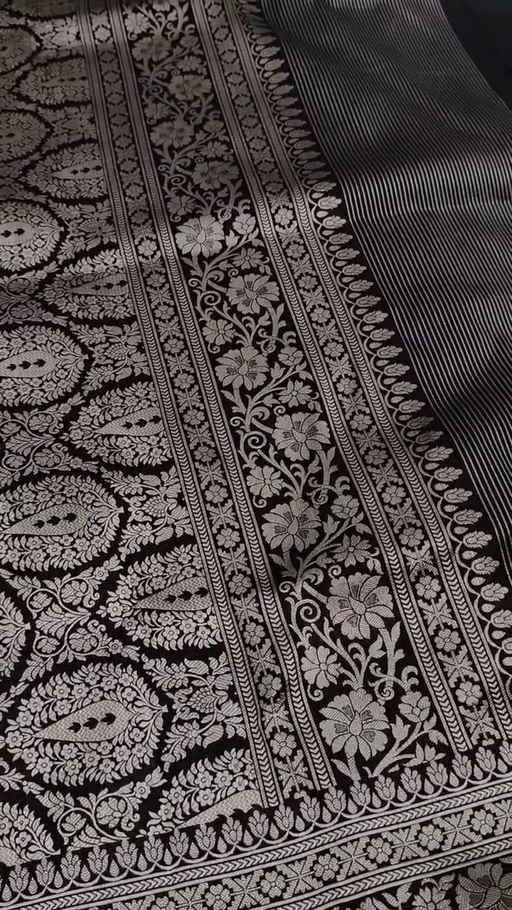 Black Banarasi Handloom Katan Silk Brocade Saree
