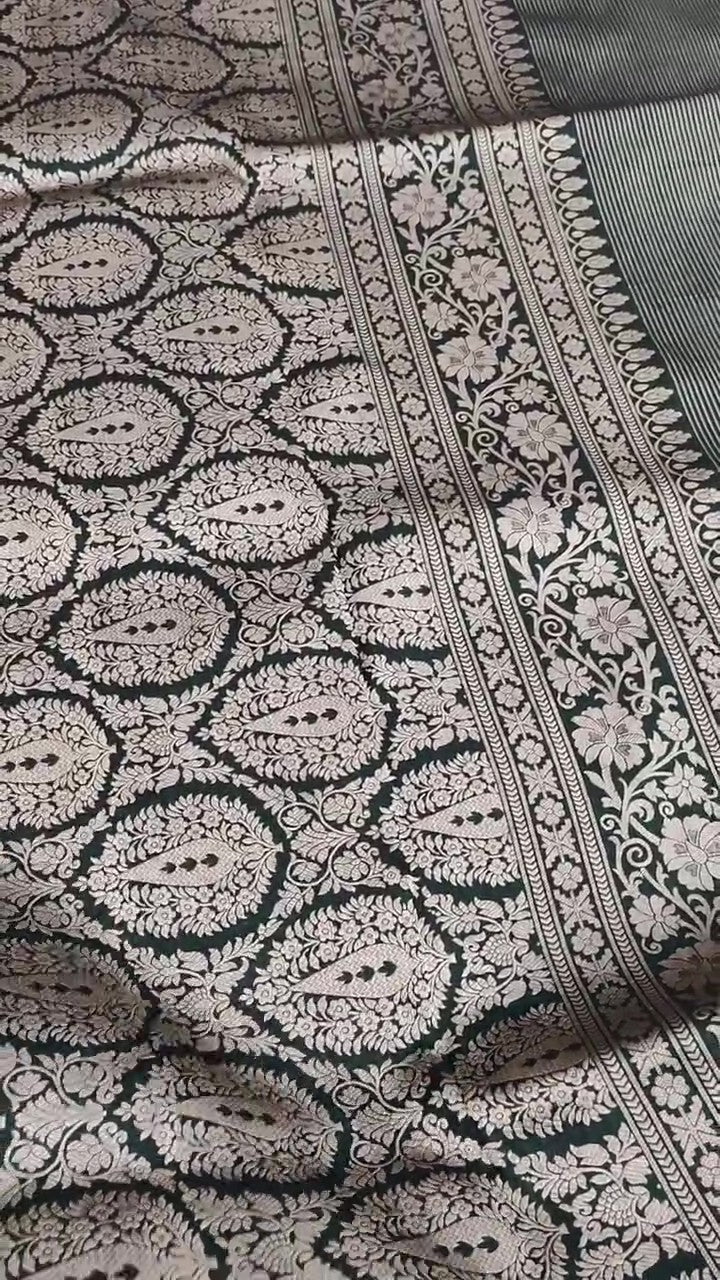Bottle Green Banarasi Handloom Katan Silk Brocade Saree