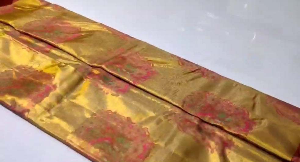Gold Kanchipuram Handloom Tissue Brocade Silk Saree