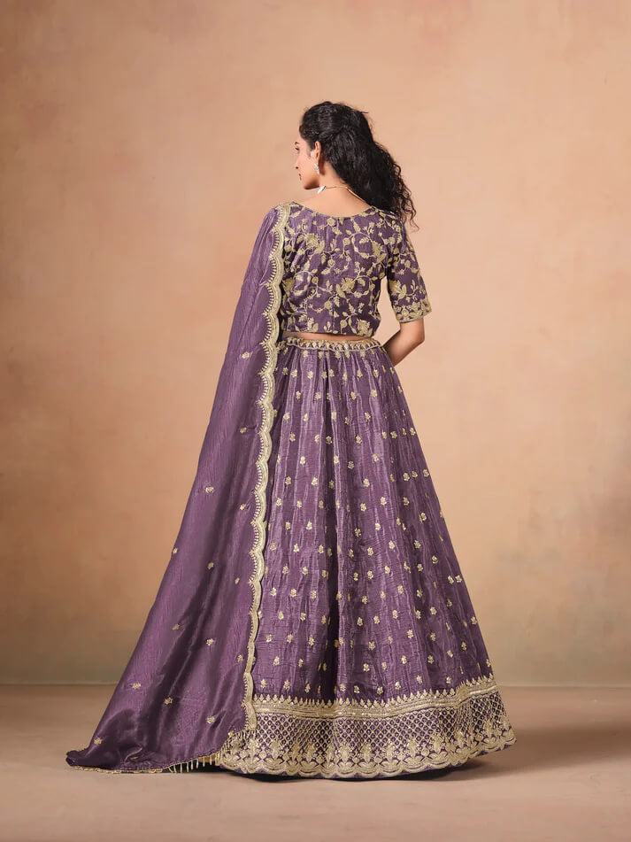 Dusty Purple Organza Lehenga with Embroidery Work