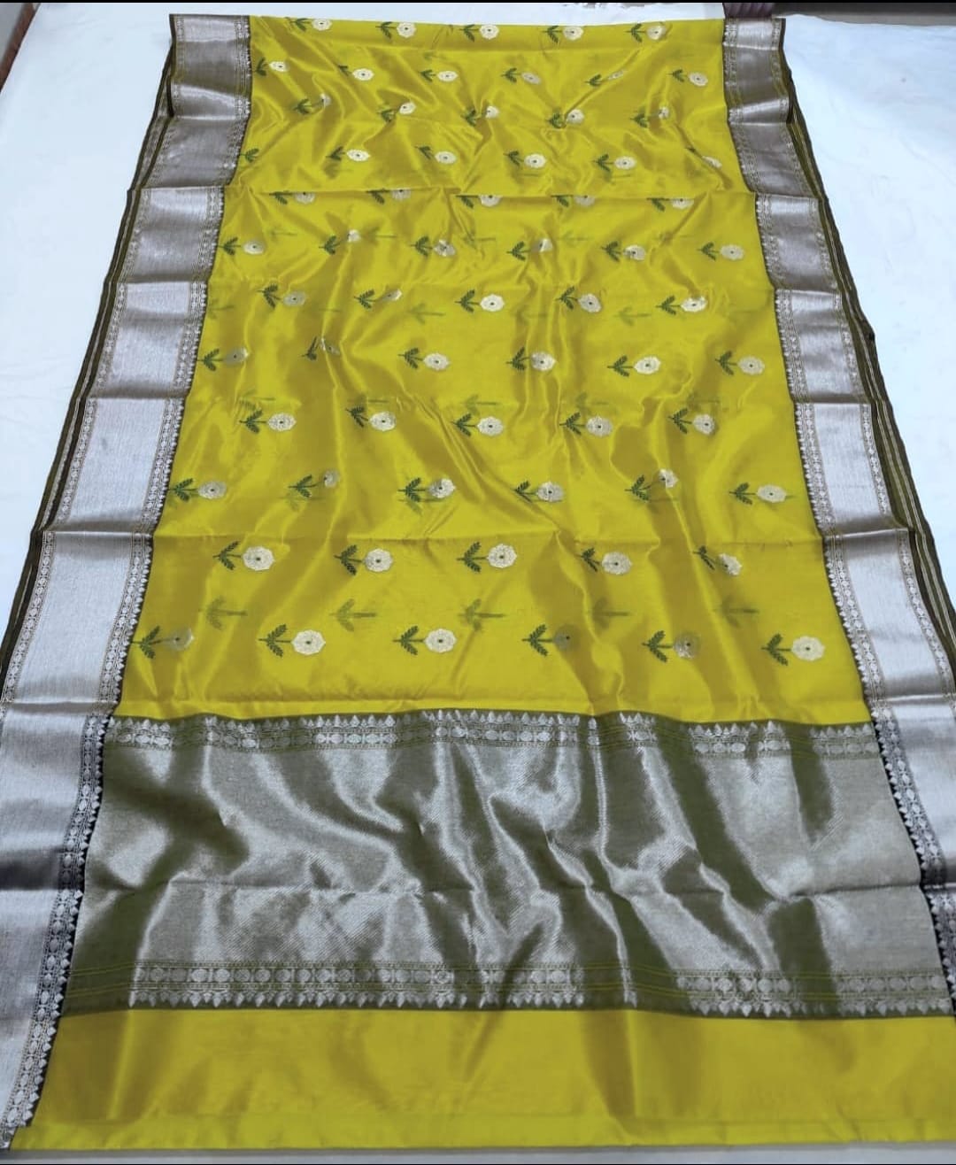 Lemon Chanderi Handloom Pattu Silk Meenakari Nakshi Saree