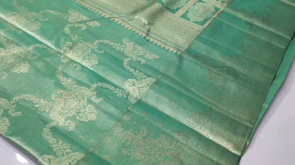 Sea Green Kanchipuram Handloom Tissue Brocade Silk Saree