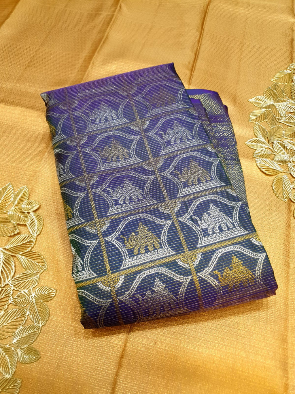 Dual Tone Purple Kanchipuram Handloom 2G Gold Pattu Silk Saree