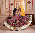 Black Floral Print Lehenga With Kutchi Mirror Work Choli For Navratri