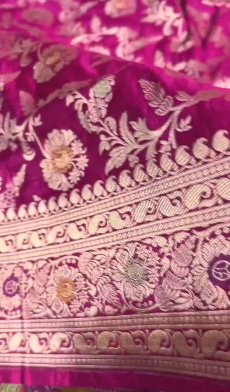 Dual Tone Hot Pink Banarasi Handloom Katan Silk Meenakari Saree