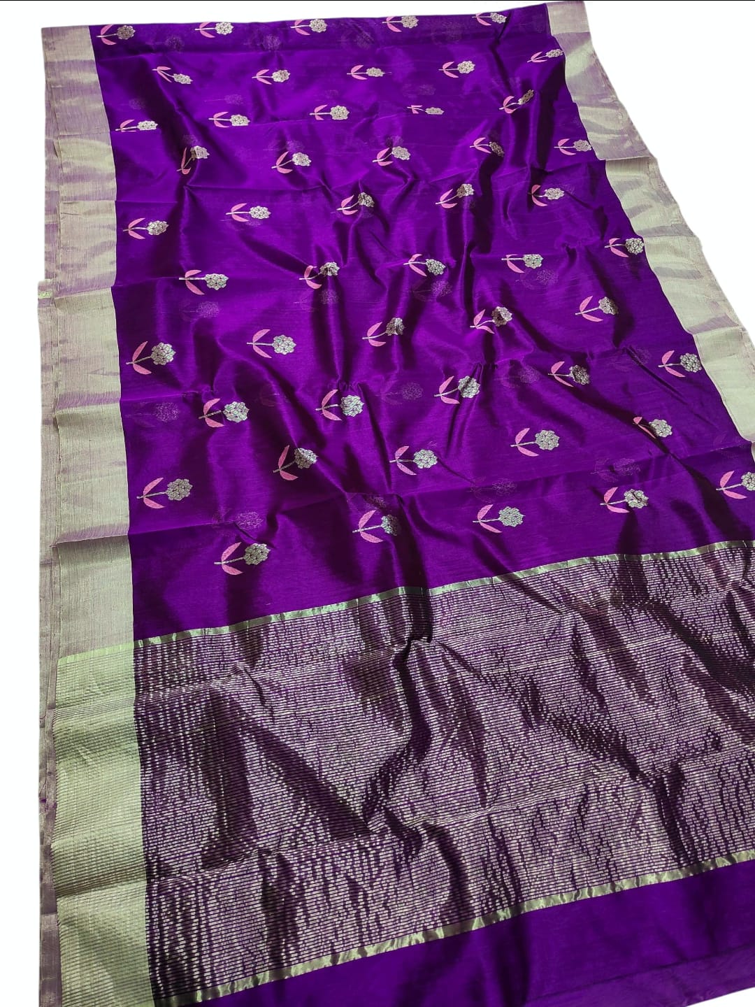 Purple Chanderi Handloom Pattu Silk Meenakari Saree