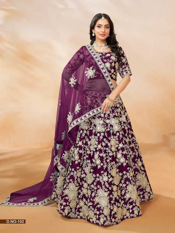 Designer Wine Thread & Sequins Art Silk Lehenga