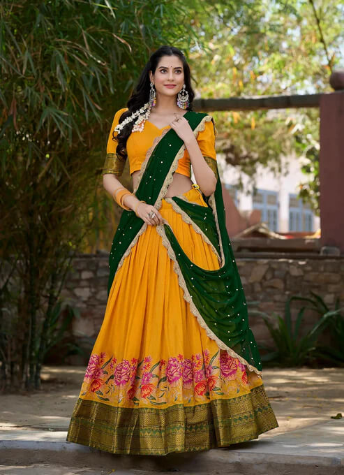 Mustard Silk Lehenga with Intricate Embroidery Work