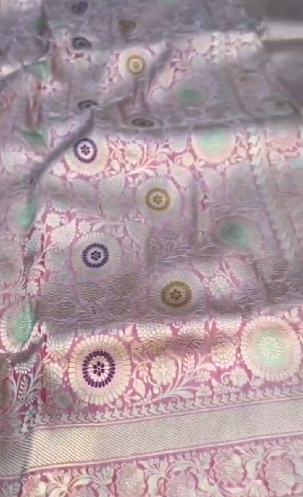 Pink Banarasi Håndvæv Katan Silk Meenakari Saree