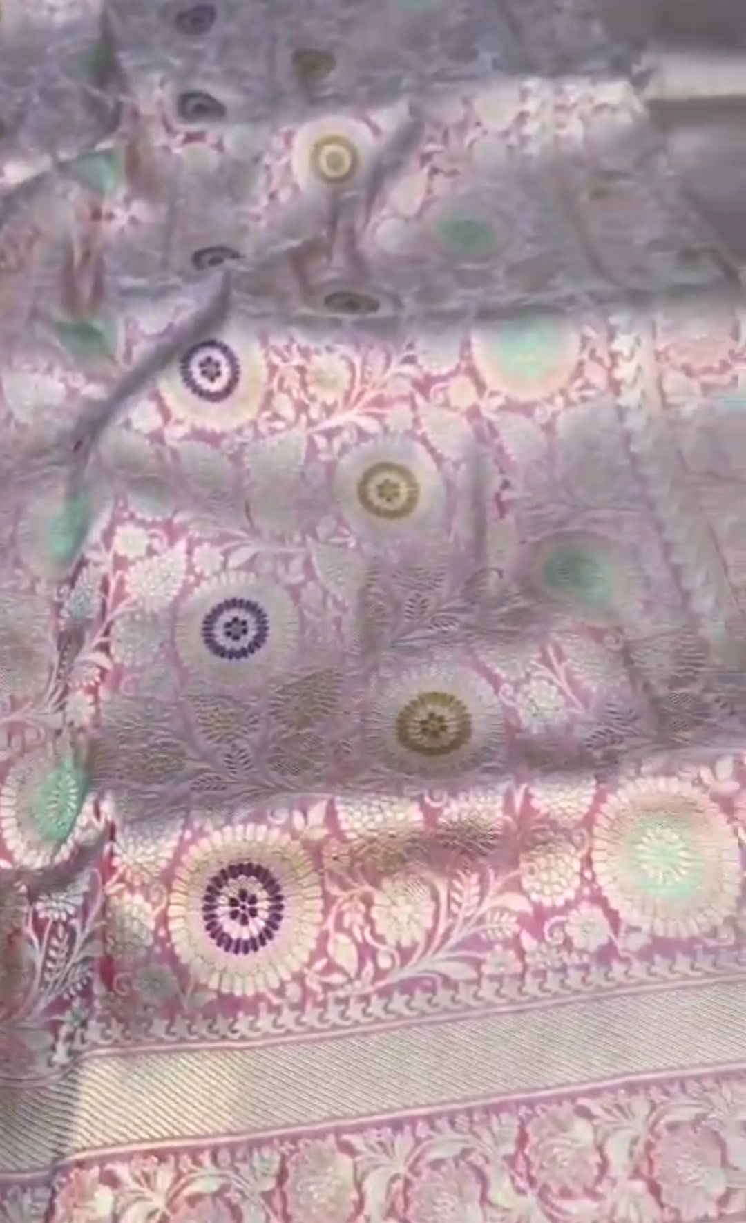 Pink Banarasi Håndvæv Katan Silk Meenakari Saree
