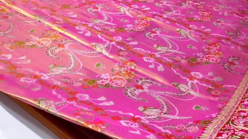 Hot Pink Kanchipuram Handloom Tissue Brocade 4D Weaving Silk Saree