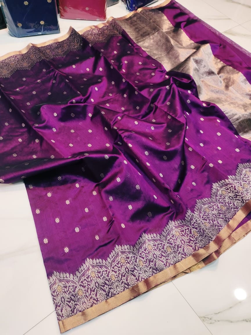 Magenta Chanderi Håndvæv Pattu Silk Meenakari Håndværk Saree