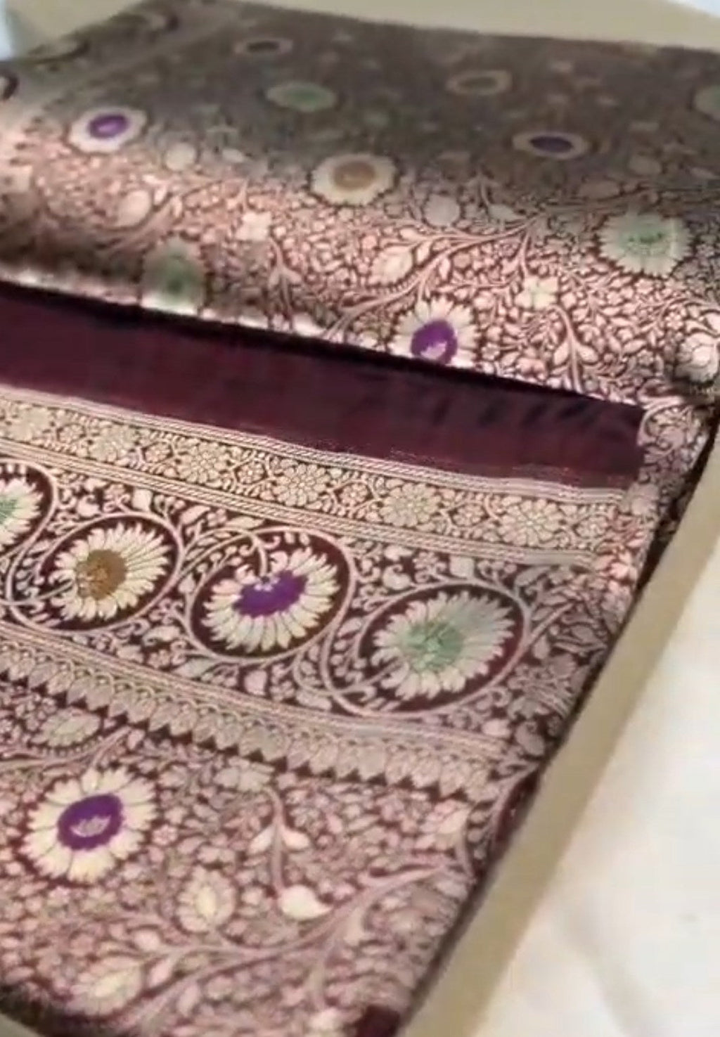Wine Banarasi Handloom Katan Silk Meenakari Saree