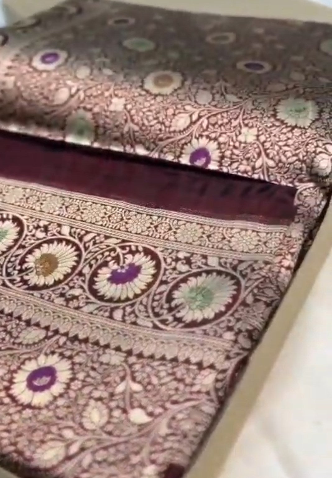 Wine Banarasi Handloom Katan Silk Meenakari Saree