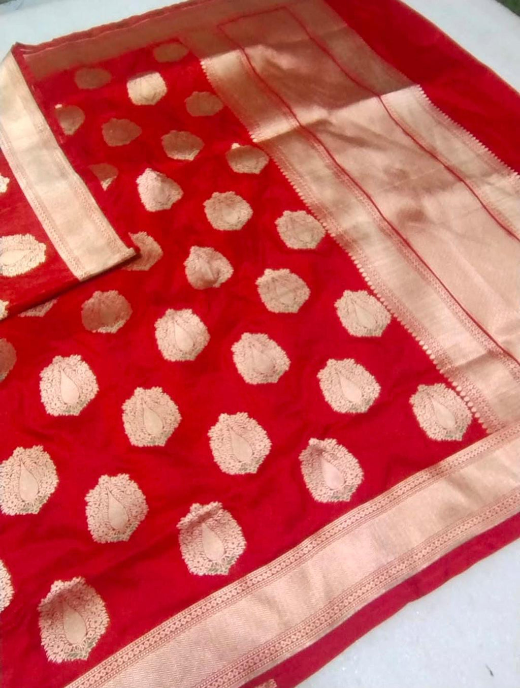 Chilly Red Banarasi Handloom Katan Silk Meenakari Saree