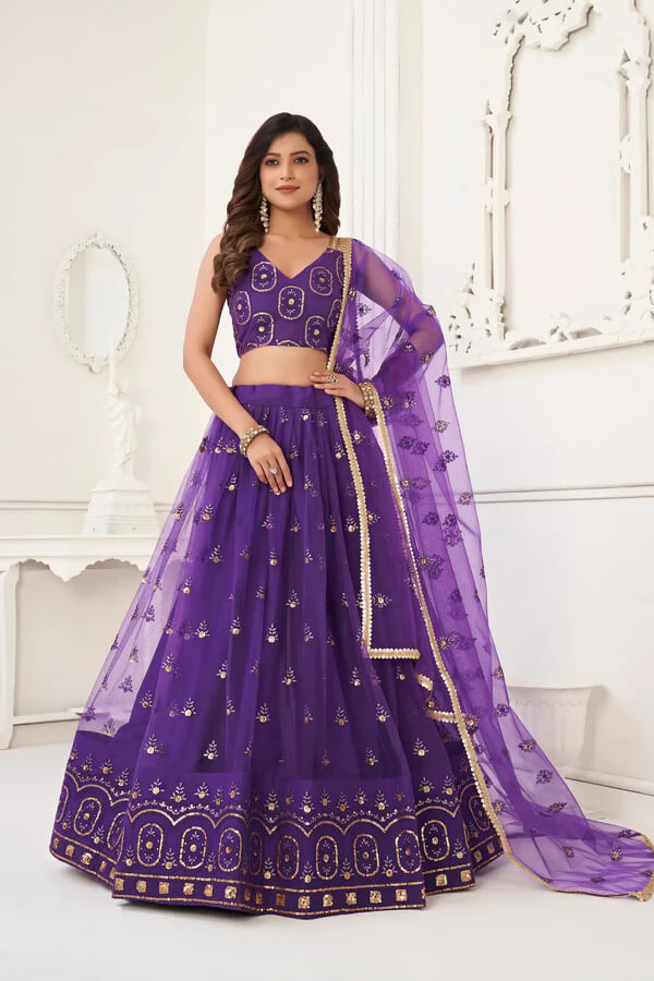 Trendy Purple Net Lehenga for Festive Wear