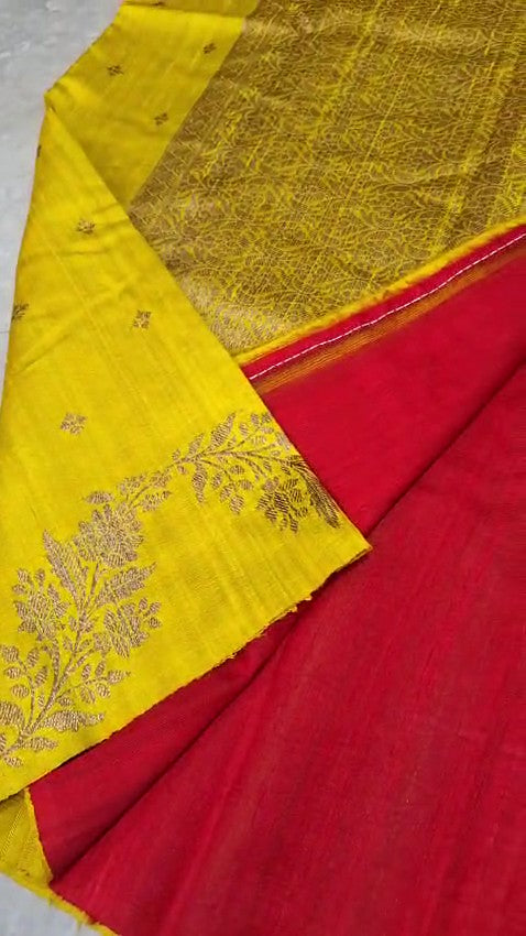 Golden Yellow Banarasi Handloom Tussar Raw Silk Saree