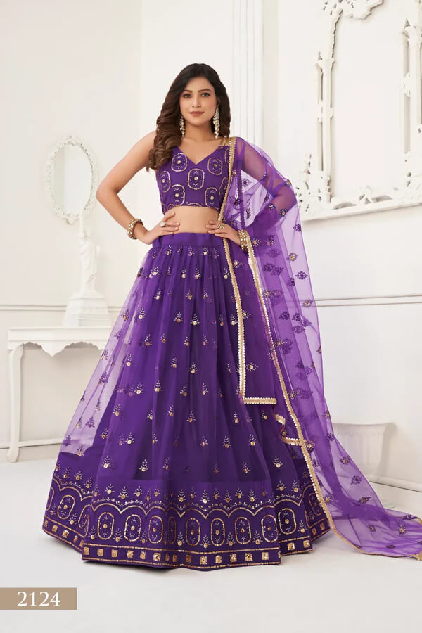 Trendy Purple Net Lehenga for Festive Wear