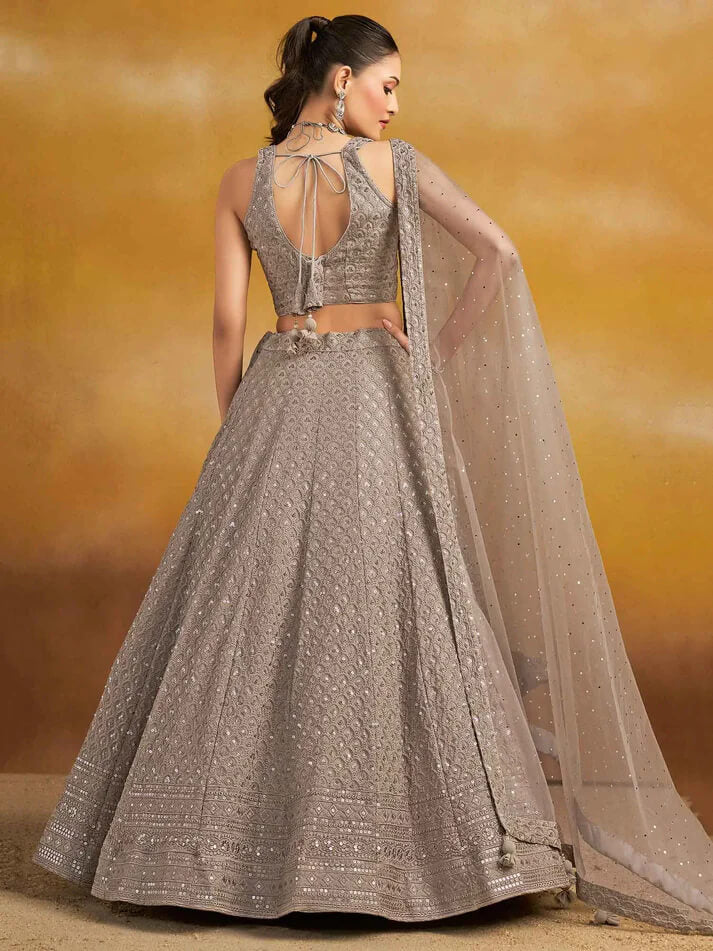 Designer Grey Lehenga with Sequins & Dupatta