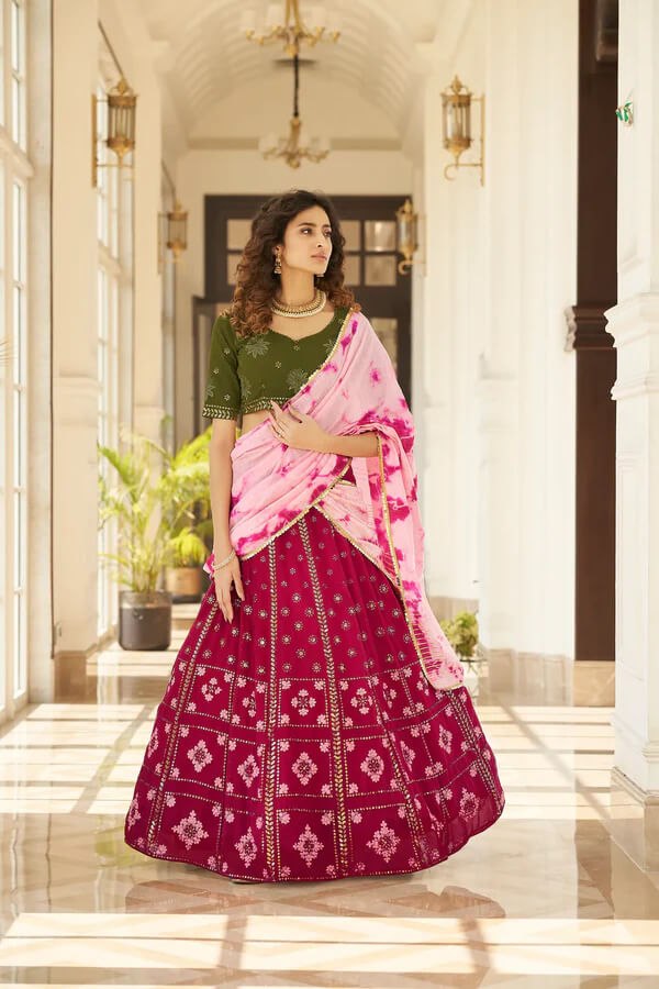 Designer Olive Green Lehenga Choli with Thread Detailing