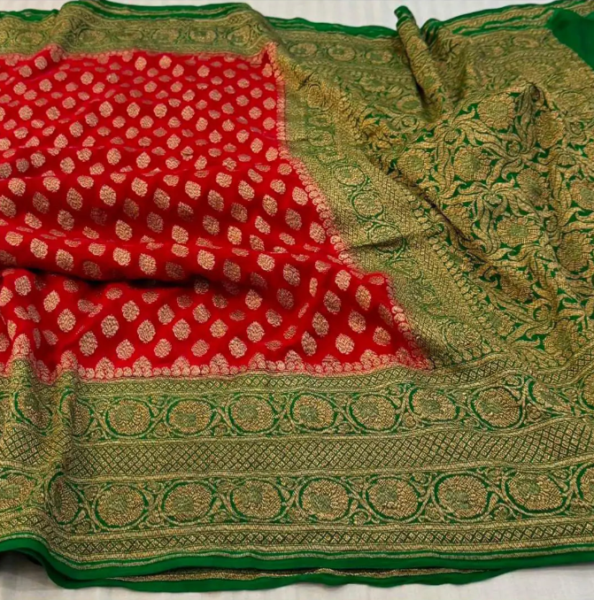 Red Banarasi Handloom Antique Zari Georgette Silk Saree