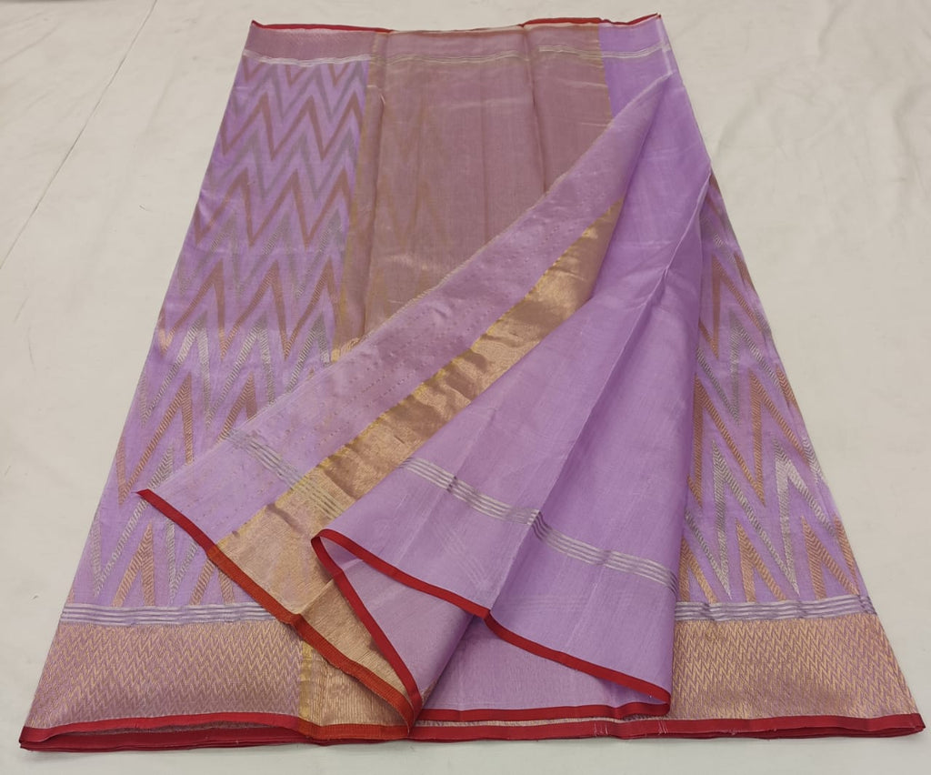 Lavender Chanderi Handloom Pattu Silk Handwork Saree