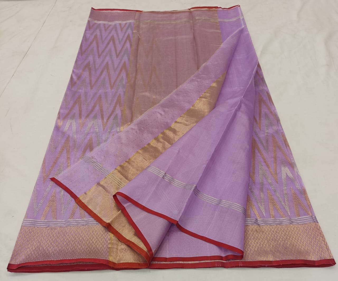 Lavender Chanderi Handloom Pattu Silk Handwork Saree