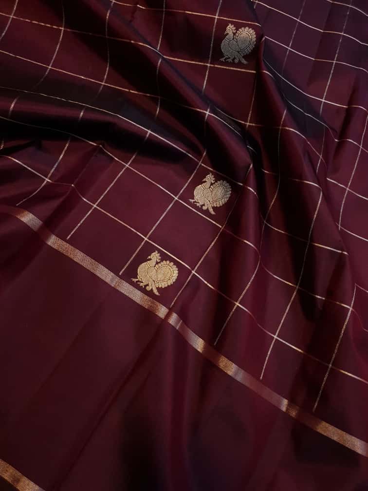 Maroon Kanchipuram Handloom 2G Gold Pattu Silk Saree